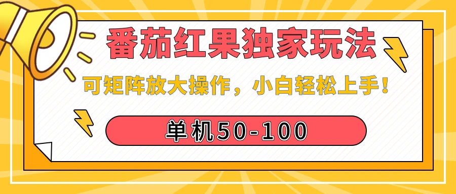 番茄红果独家玩法，单机50-100，可矩阵放大操作，小白轻松上手！ 第1张